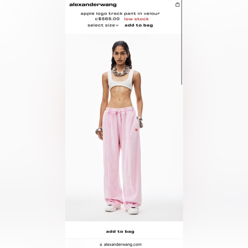 Alexander Wang apple logo track pant in velour